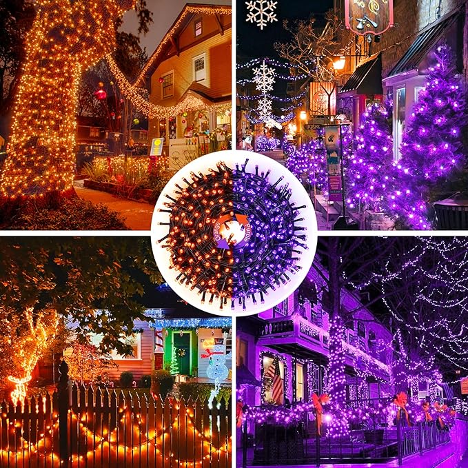 JMEXSUSS 200 LED Orange and Purple Halloween Lights Plug in, 66ft Connectable Color Changing Christmas String Lights with Remote, Outdoor Waterproof Tree Lights for Yard Halloween Decor