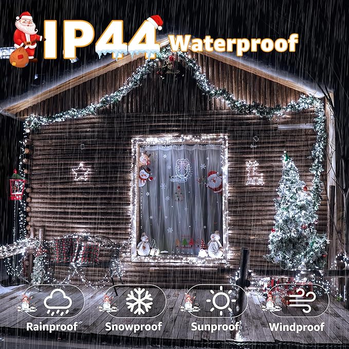 500 LED 25 FT Cluster Lights, White Christmas Tree Lights 8 Modes Timer Remote, Waterproof String Lights for Indoor Outside Garland Xmas Decorations