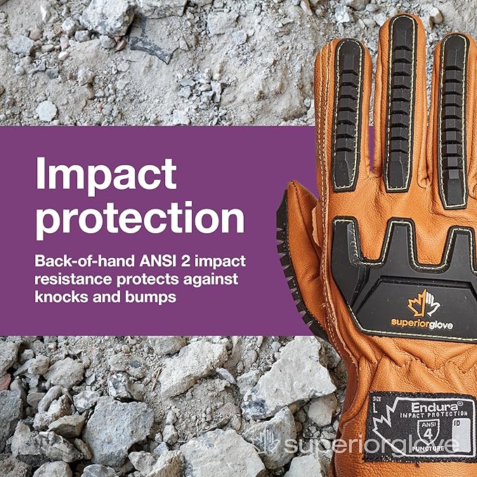 Superior Glove Endura Impact and Water Resistant Leather Work Gloves for Hand Safety Protection - 378GKVSB Medium (Pack of 1 Pair)