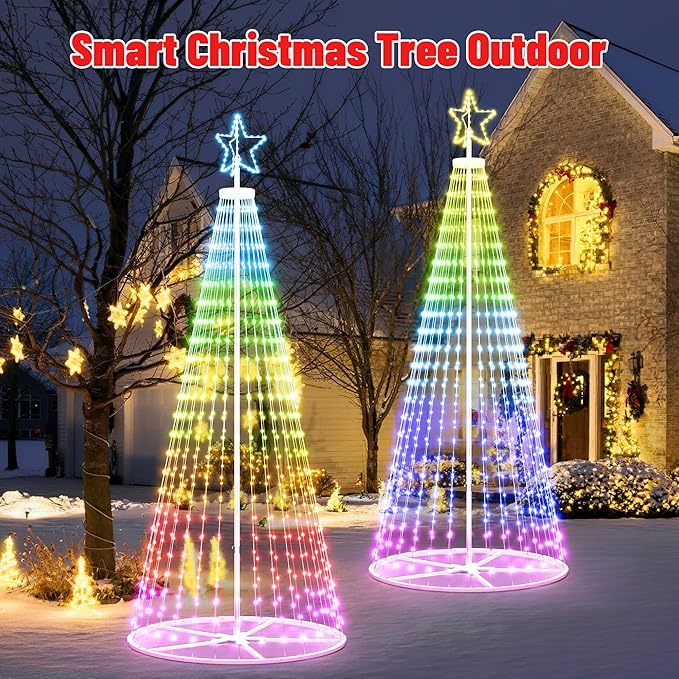12FT Outdoor Christmas Tree - Smart Christmas Tree Outdoor Lighted Decoration, x-mas Star Tree Bluetooth App Control Color Changing x-mas Tree Light for Yard & Garden