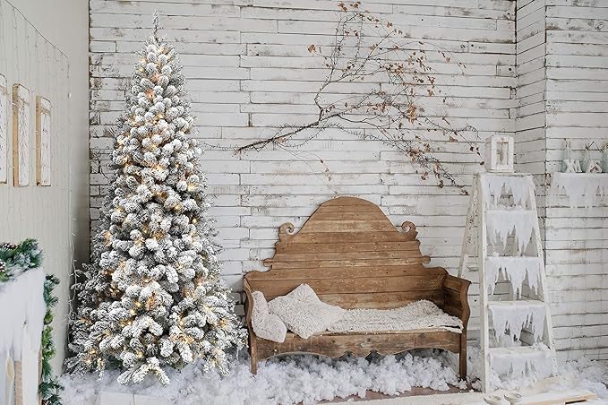 Fraser Hill Farm 6.5-Ft. Alaskan Pine Flocked Artificial Christmas Tree with Warm White LED Lights and Stand, Prelit Foldable Fake Tree with Realistic Snowy Foliage for Home Decoration