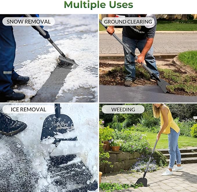 Walensee Snow Shovel, Ice Scraper & Ice Chopper, 54 Inch Flat Shovel for Snow Removal, Portable Snow Shovel for Driveway and Car, Garden Snow Pusher and Scraper Tool for Road and Outdoor Cleaning