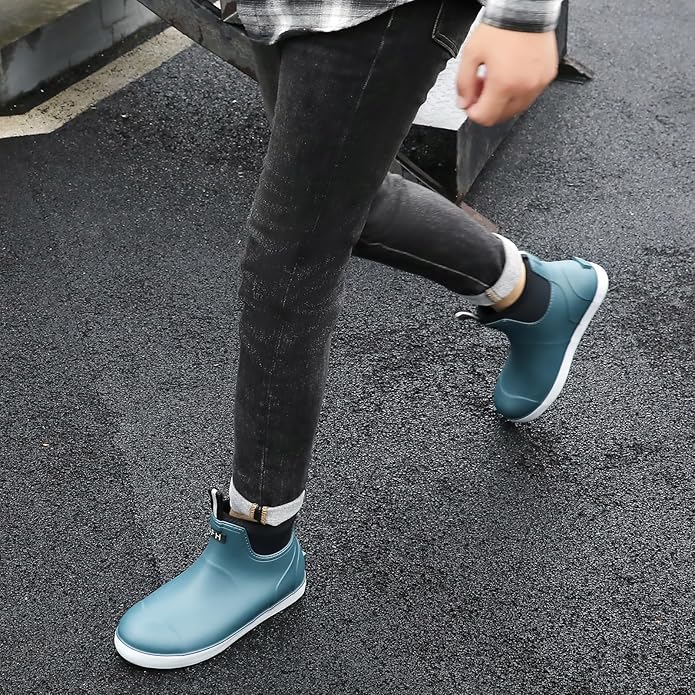 Mens Deck Boots, Saltwater Fishing Booties Rubber Waterproof Ankle Rain Boots, High-performance Footwear Chelsea Boots for Gardening Fishing Boating Camping Sailing