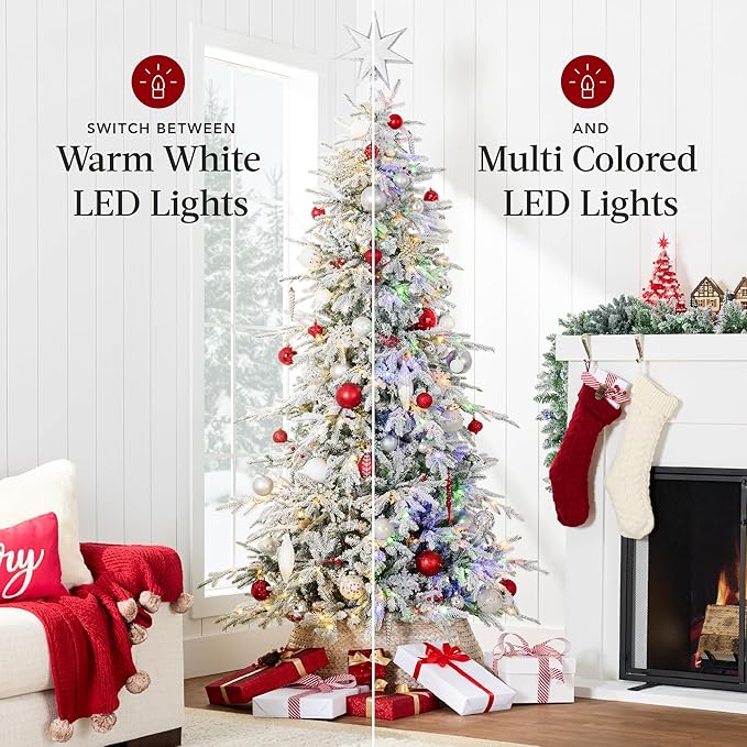 Best Choice Products Lighted Aspen Christmas Tree, 4.5ft Flocked Artifical Noble Fir, Pre-Lit White & Multicolored LED Lights Premium Holiday Décor - Green