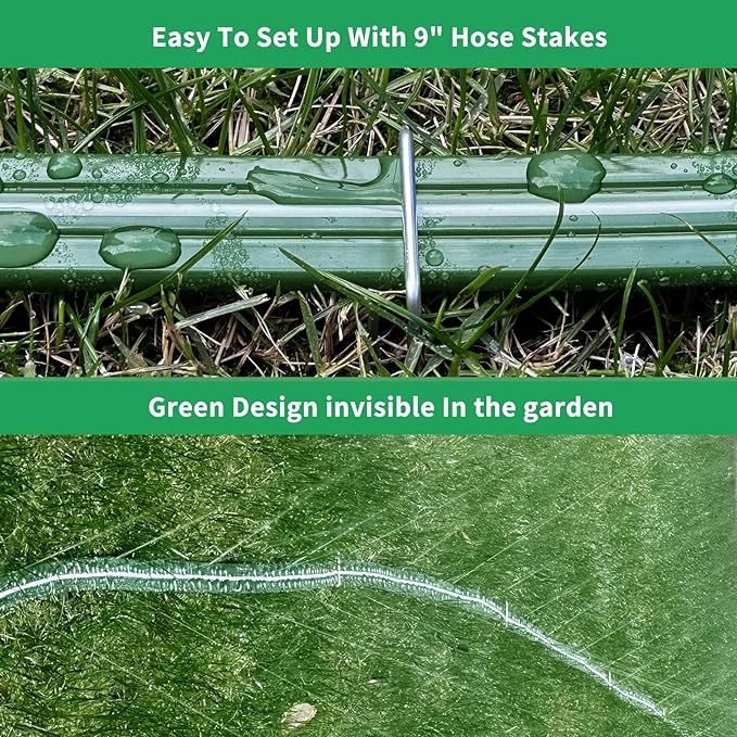 Watoo 2025 Sprinkler Hose & Soaker Hose for Yard - 150 FT Reinforced Flat Garden Hose with Holes, Heavy Duty No-Kink Lawn Irrigation Hose (Includes Stakes, High Pressure Spray)