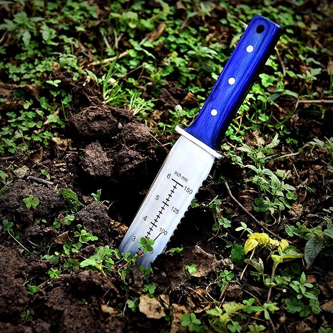 Original Handmade Garden Knife with Leather Sheath Japanese Style Stainless Steel Gardening Weeding Knife, 7-Inch Blade and Wood Handle