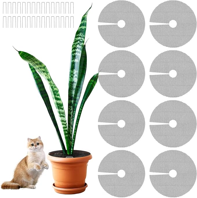 8Pcs Plant Pot Grids,15.8Inch Plant Pot Cover with 30 U-Shaped Nails, Cat Proof Protector for Potted Plants,Dig-Free Soil Cover & Flower Pot Grid Guard