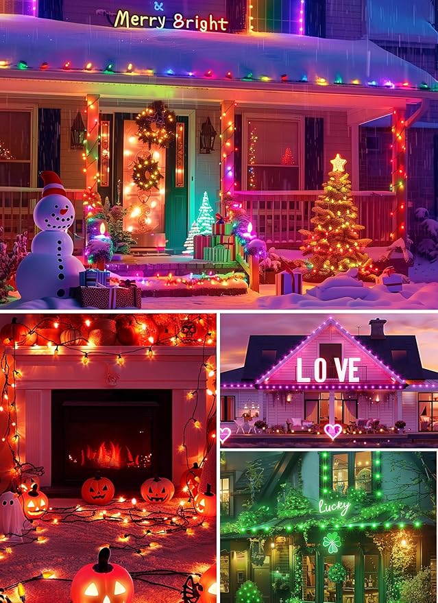 Brightown Smart C9 Christmas Lights Outdoor, 150 LED Christmas Color Changing Fairy Lights App Control, Music Sync, RGB, Shatterproof Connectable C9 String Lights for Tree House Indoor Xmas Decor