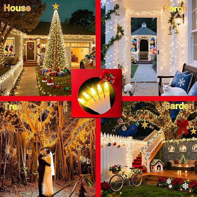 1500LED Christmas Lights Outdoor Use, 470ft 12 Modes Warm White LED String Lights with Timer Dimmable, Waterproof Christmas Tree Lights for Halloween Xmas Patio Fence Balcony Garden Decor Warm White