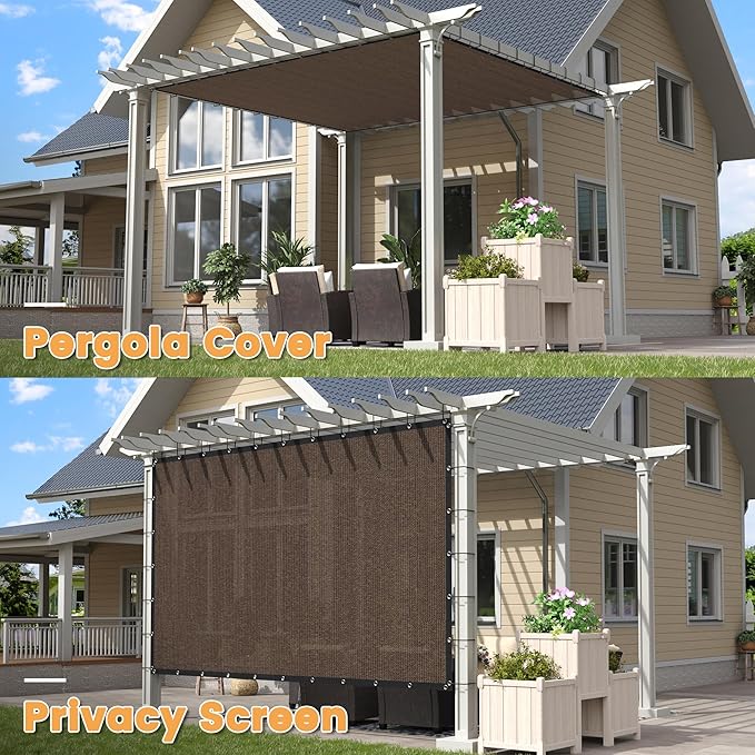 VICLLAX Shade Fabric Sun Shade Cloth Privacy Screen with Grommets for Patio Garden Pergola Cover Canopy 12x12 FT, Mocha
