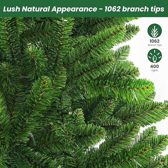 SHareconn 7ft Prelit Artificial Classic Spruce Christmas Tree with Remote Control, 400 Warm White & Multi-Color LED RGB Lights, 1062 Branch Tips, 7 FT Perfect Choice for Home Xmas Decoration, Green