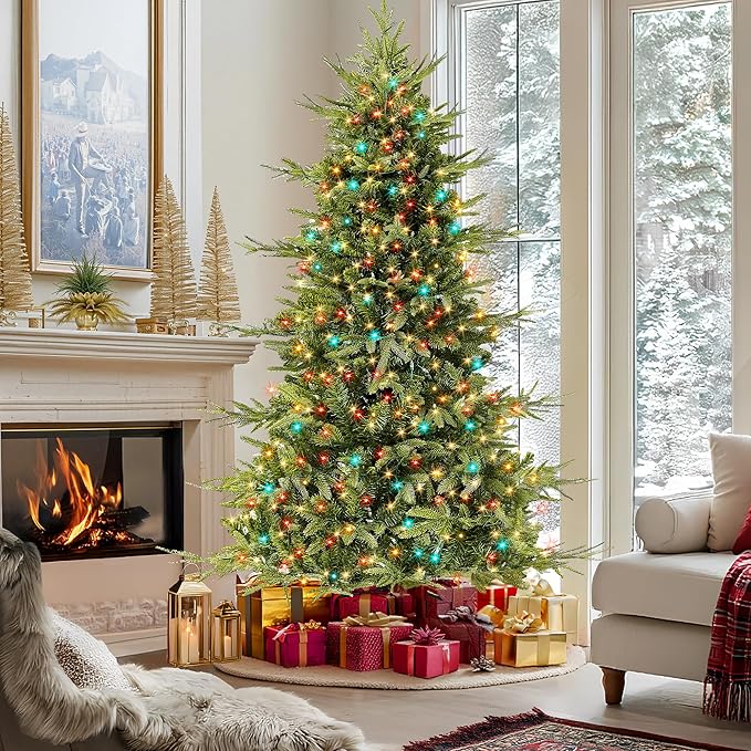 HOLLO STAR 6 ft Prelit Pencil Christmas Tree with 300 LED Lights, App Control, Aspen Artificial Christmas Tree, Multi-Color RGBW Lights, 969 PE & PVC Branch Tips, Skinny Xmas Tree, for Home, Party