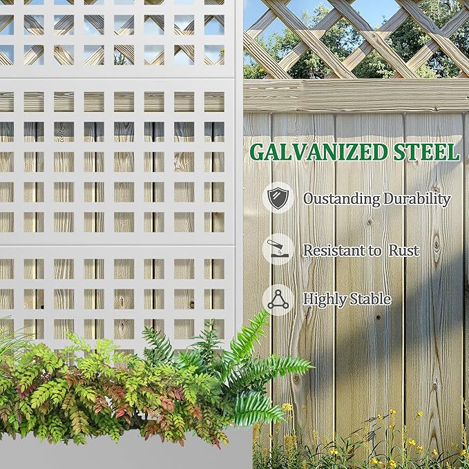 Metal Raised Garden Bed with Trellis, 2 in 1 Trellis with Planter Box & Privacy Screen for Climbing Plants, Vine, Outdoor Standing Flower Beds with Drainage Holes, 47.2"L x 16.7"W x 70.8"H, White