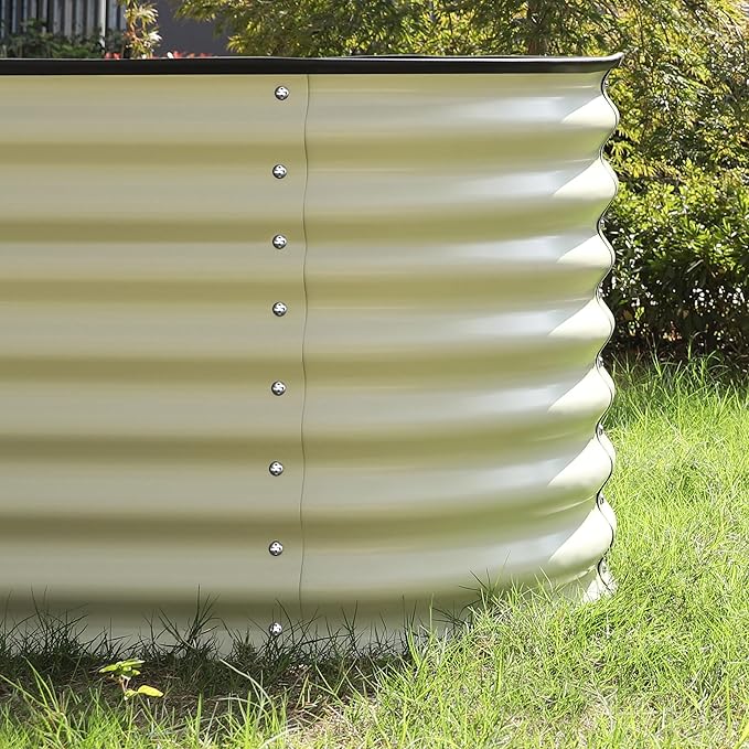 MUPATER Galvanized Raised Garden Bed 8x2x2ft, 9-in-1 Metal Raised Planter Box with 2 Aluminum Support Rods, Oval Outdoor Raised Garden Bed for Vegetable, Flower, Backyard and Patio, Cream White