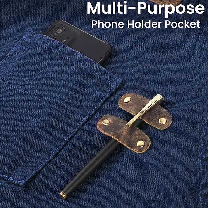 LEATHER VILLAGE Chef Aprons for Men Women with Large Pockets, Cotton Canvas Cross Back Adjustable Work Apron, Size M to XXL