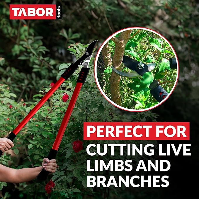 TABOR TOOLS GL16A Bypass Lopper, Chops Branches with Ease, Classic 28 Inch Tree Trimmer, Branch Cutter with 1 1/4 Inch Clean Cut Capacity.