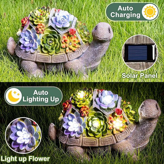 GIGALUMI 11.5 Inch Solar Garden Statues Turtle Figurine Lights for Outside Garden Decor, Yard Decorations Outdoor Housewarming Gifts for Mom, Women for Mothers Day