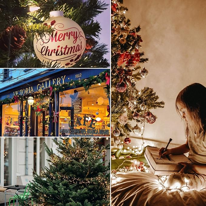 LED Christmas Mini Lights, 108 Feet 300 LED Clear Bulbs String Lights with 8 Light Modes, Connectable Fairy Lights Plug in for Outdoor Xmas Trees Garland Wreath Holiday Decorations, Warm White