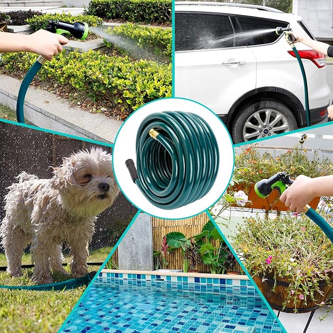 Worth Leader Short Garden Hose 3/4 in. x 5 ft. -Heavy Duty,Durable,Lightweight,Male to Female Fittings -No Kink Leakproof PVC Flexible Water Pipe -Brass Aluminum Ends for Household & Commercial -Green