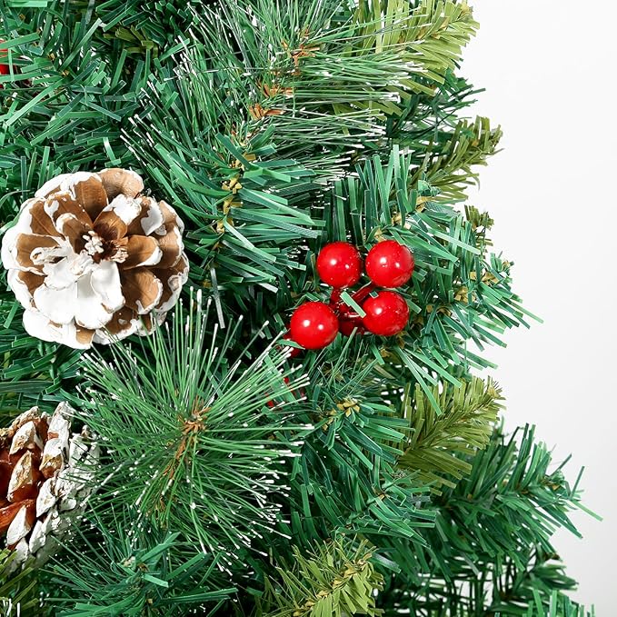 Uten Mini Pine Cone and Nut 2FT Artificial Tree with Semi-Circular Base - Small Christmas Tree for Home, Office, Party