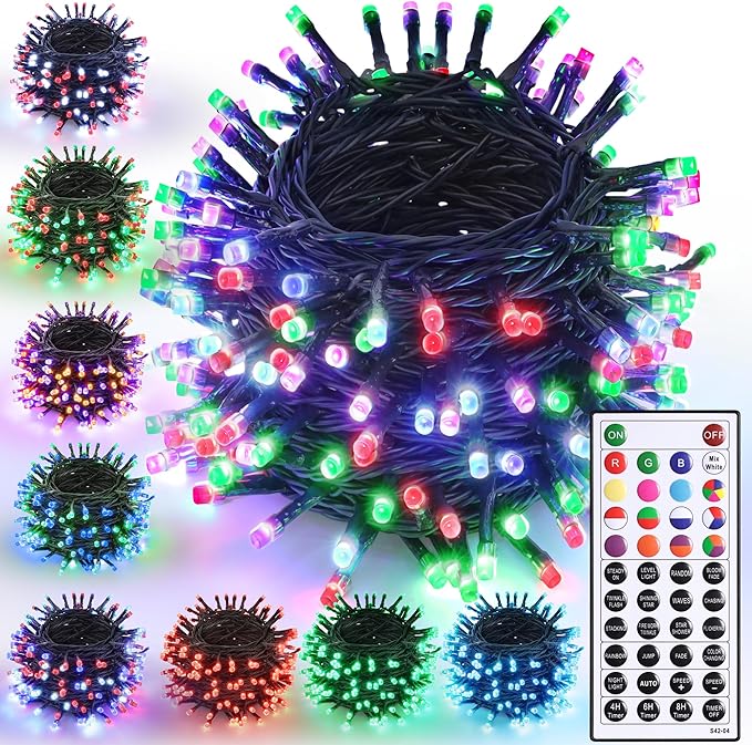 Joomer Christmas String Lights - 100FT 300LED RGB String Lights with Remote, Waterproof Outdoor Indoor with Timer Memory Function for Tree, Yard, Christmas Decor (Non-Connectable)