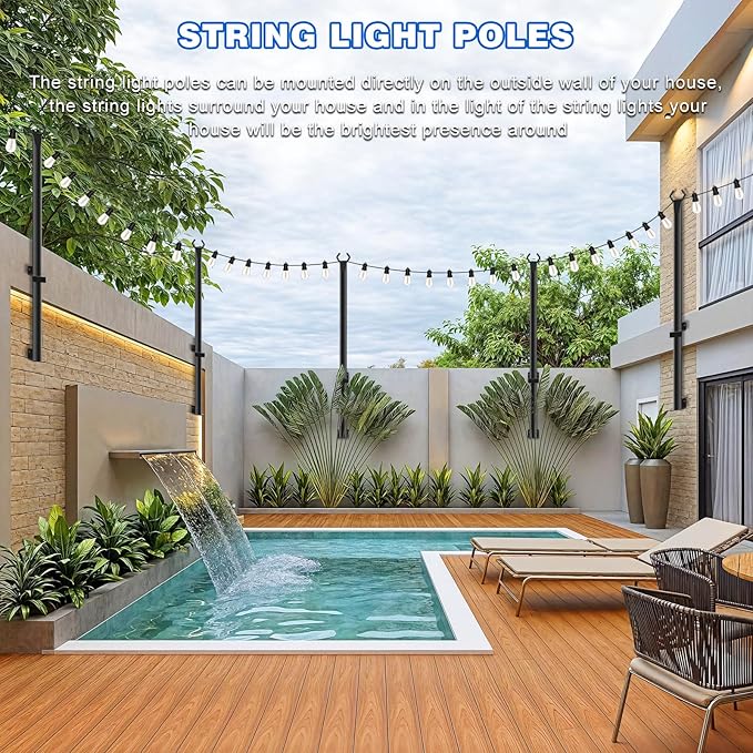 zoegi 8 Pack 5FT String Light Poles,Light Poles for Outside Lights with Fork,Outdoor Brackets Hanging Lights,Metal Stand for Deck Patio,Backyard,Wedding,Deck,Party