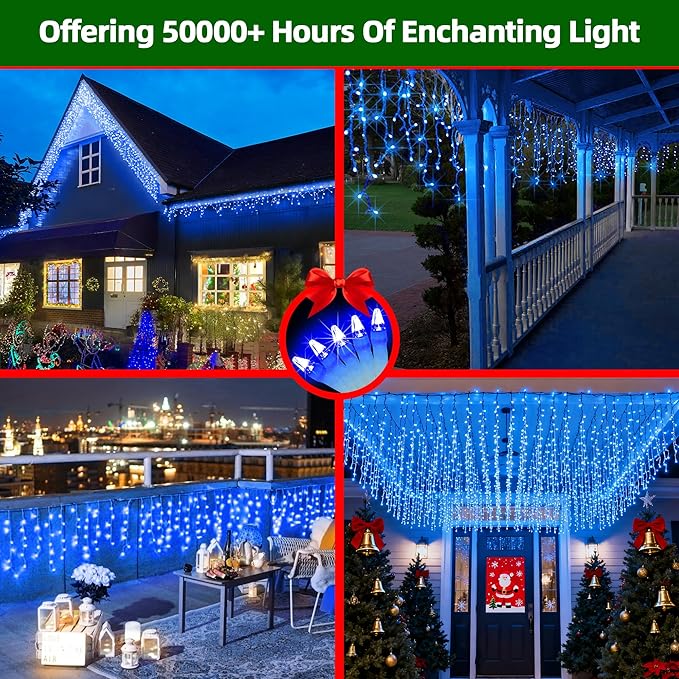 670 LED Christmas Lights with 148 Drops, 66ft 12 Modes Hanging ice String Lights with Timer & Dimmable & Waterproof, Plug-in Fairy Lights for Indoor Tree Holiday Wedding Party Christmas Decor Blue