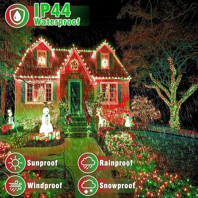 66FT 200 LED Christmas Lights Outdoor, Plug in Christmas String Lights Indoor, Waterproof & 8 Modes & Timer Function, Connectable Fairy Twinkle Light for Bedroom Classroom Wedding Decor, Red Green