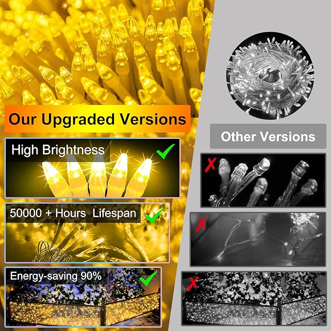 1296 LED Outdoor Christmas Lights with 288 Drops, 131FT ChristmasLights with 8 Modes Timer, Christmas Twinkly Lights IP44 Waterproof for Eaves Yard Room Holiday Wedding Party Decor Warm White