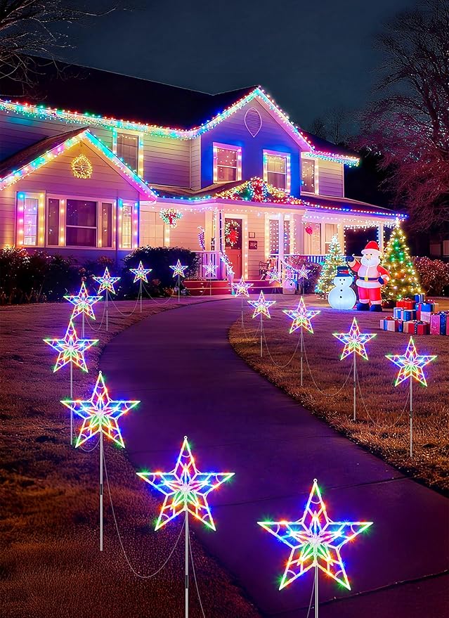 Brightown Pathway Lights Outdoor Christmas Decorations, Set of 10 Large Waterproof Stake Decorative Light for Outside Sidewalk Yard Lawn Path Walkway Driveway Marker Stake, Multicolor