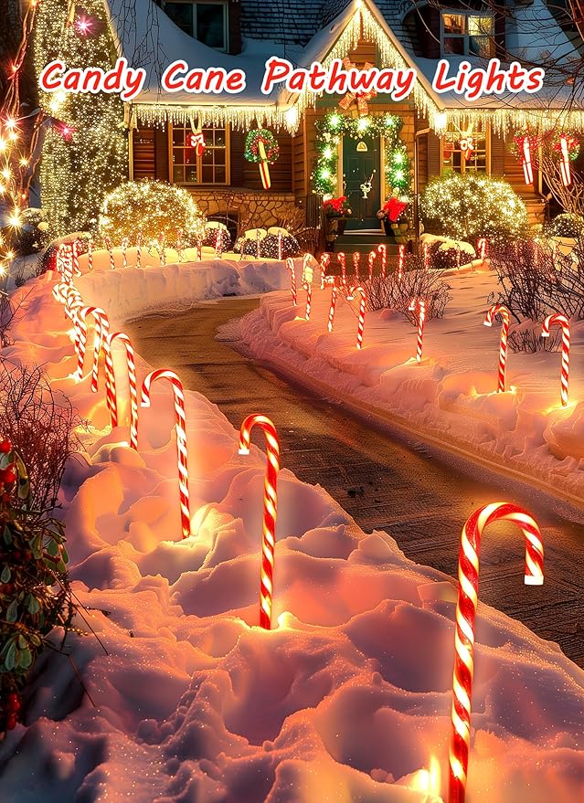 Brightown Total 28" Candy Cane Lights with Stakes, 10 Packs Large Christmas Pathway Lights Outdoor, Candy Cane Lights Outdoor Pathway Christmas Decorations for Yard Lawn Garden Walkway Sidewalk