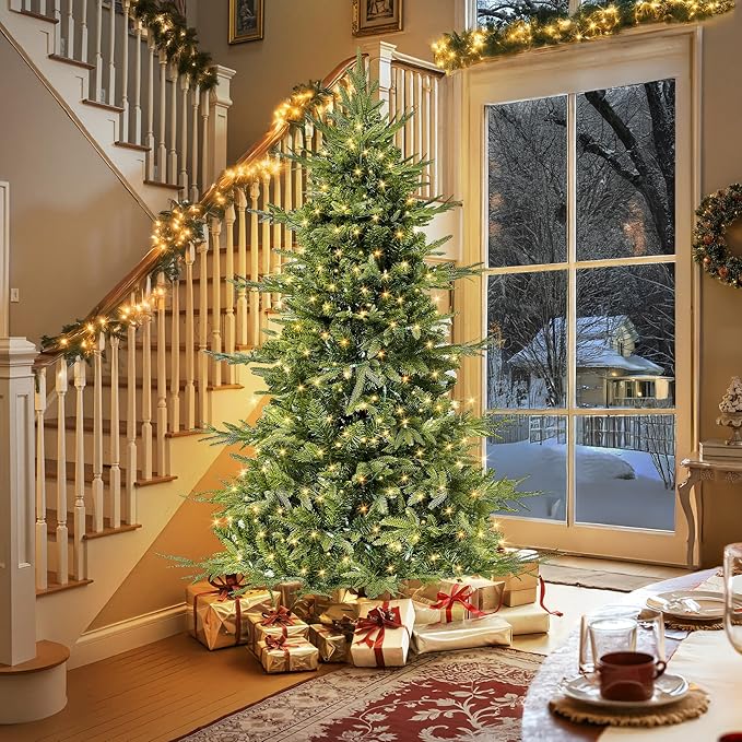 HOLLO STAR 6 ft Prelit Pencil Christmas Tree with 300 LED Lights, App Control, Aspen Artificial Christmas Tree, Multi-Color RGBW Lights, 969 PE & PVC Branch Tips, Skinny Xmas Tree, for Home, Party