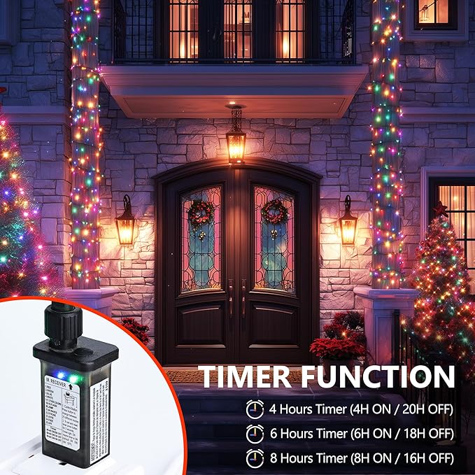Joomer Christmas String Lights - 32FT 100LED Plug-in RGB String Lights with Remote, Waterproof Outdoor Indoor with Timer Memory Function for Tree, Yard, Christmas Decor (Non-Connectable)