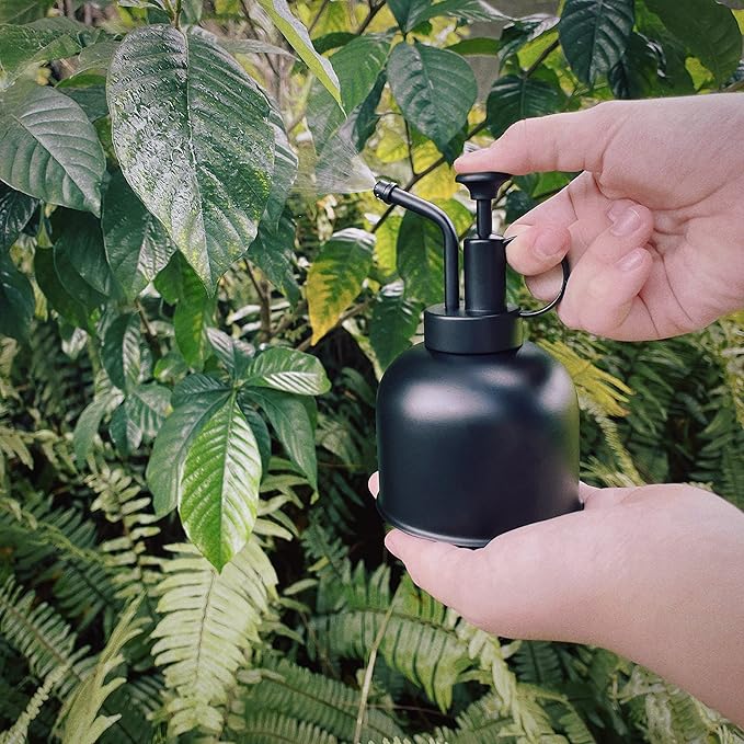 Plant Mister Spray Bottle Stainless Steel Watering Can for Indoor Plants Bonsai Sprayer Succulent Spritzer Houseplant Atomizer Terrarium Mister Modern Garden Tools 10oz/300ml Black