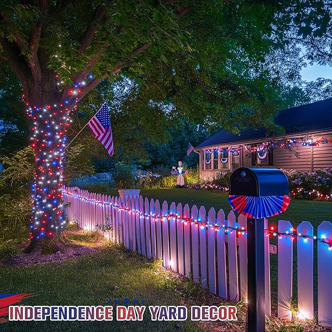 JMEXSUSS 250 LED Red White and Blue Lights for 4th of July Decorations - 91.5ft Connectable Patriotic Lights Outdoor Waterproof with 8 Modes for Home Yard Patio Party Decor