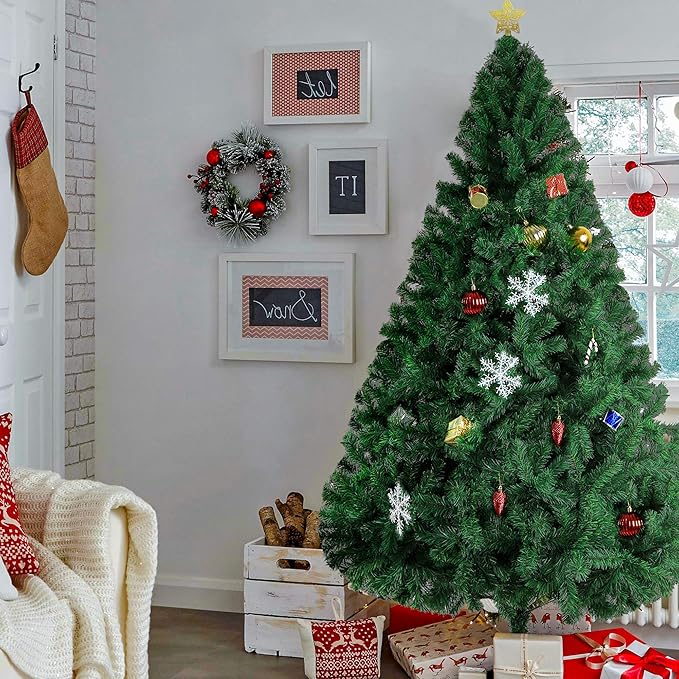 8ft Artificial PVC Christmas Tree with 1500 Tips & Metal Stand Gorgeous Faux-Pine Xmas Tree Seasonal Holiday Decoration for Home,Office and Party