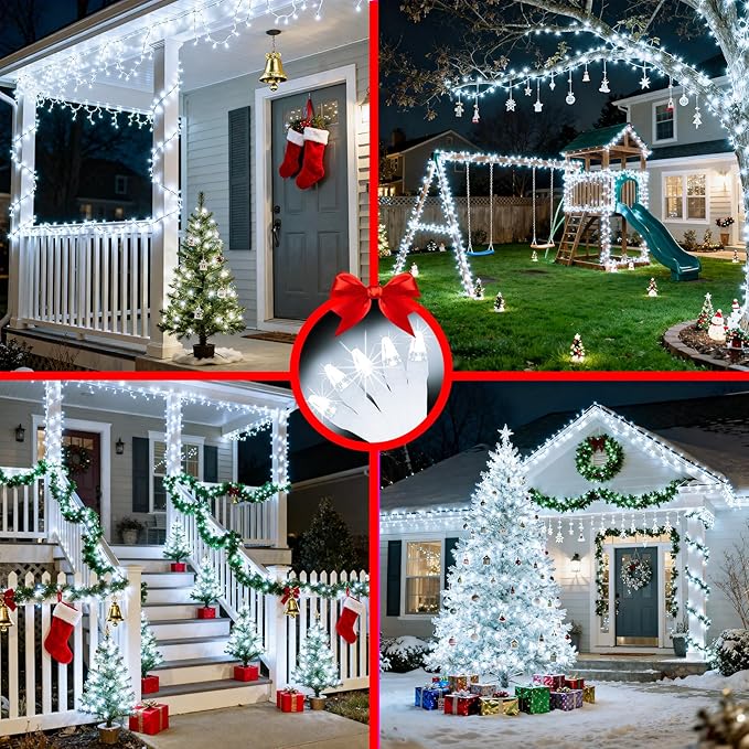 340 LED 90FT Christmas String Lights Outdoor, 12 Pro Modes and Timer Memory & Brightness, Plug in Outdoor Waterproof Clear Wire Twinkle Light for for Xmas Yard Tree Wedding Party Decor (Cool White)