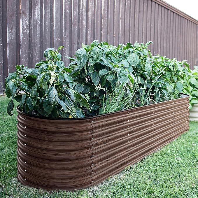MUPATER Galvanized Raised Garden Bed Outdoor 8x2x2ft, 9-in-1 Metal Raised Planter Box W/ 2 Aluminum Support Rods, Oval Outdoor Raised Garden Bed for Vegetable, Flower, Backyard and Patio, Rustic