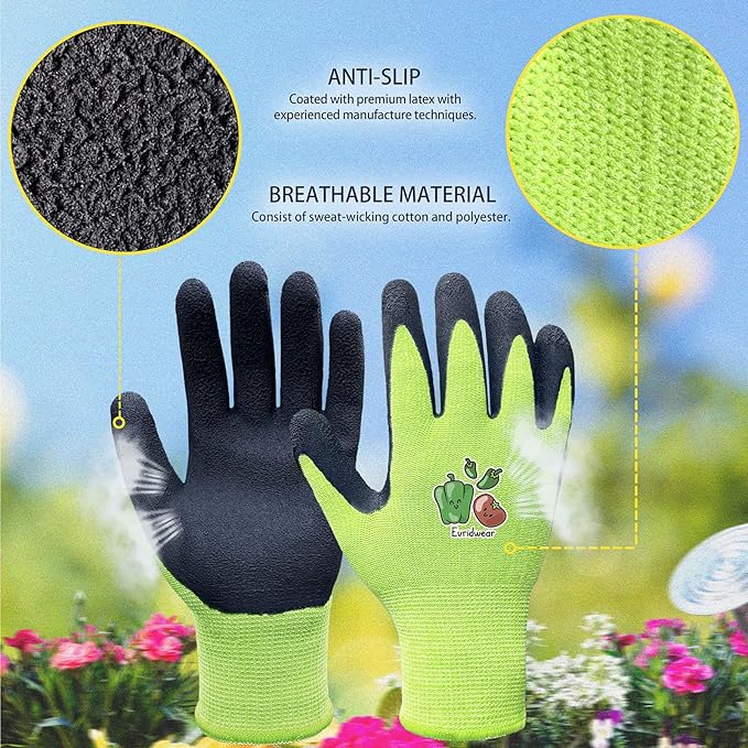 Evridwear Kids Gardening Gloves for Boys Girls Outdoor Yard Work,Planting (3-12 years)