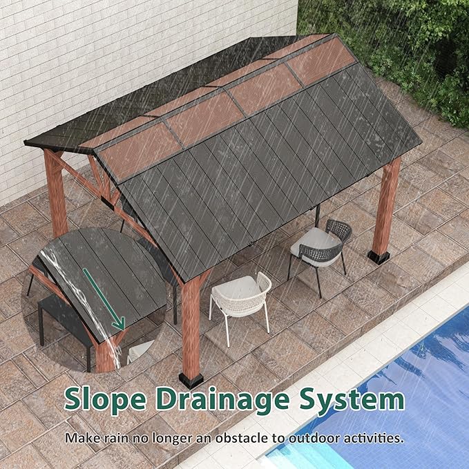 Macrout 13'x15' Hardtop Gazebo with Gabel Roof Canopy and Aluminium Frame, Outdoor Grill Gazebo Pergola for Patio, Backyard and Party, 4967 (Gable Roof + Brown Frame, 13'x15')