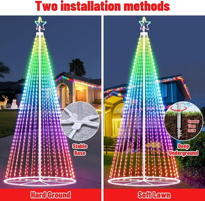 20FT Outdoor Christmas Tree - Smart Christmas Tree Outdoor Lighted Decoration, X-mas Star Tree Bluetooth App Control Color Changing DIY X-mas Tree Light for Yard & Garden