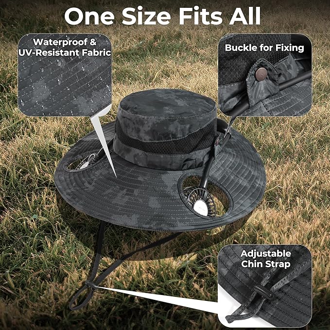 AMACOOL 2-in-1 Hands-Free Hat Fan with Detachable Neck Fan, UPF 50+ Wide Brim Sun Hat, 3-Speed Adjustable, 2600mAh Rechargeable Fishing Essentials for Men Women Camping Travel Delivery Outdoor-Camo