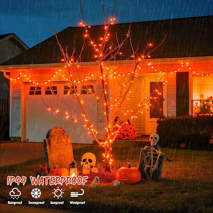 JMEXSUSS 200 LED Orange Halloween Lights Outdoor, 66ft Connectable Halloween String Lights Plug in, 8 Modes Orange Light for Tree Outside Indoor Xmas Party Garden Fence Patio Porch Decor