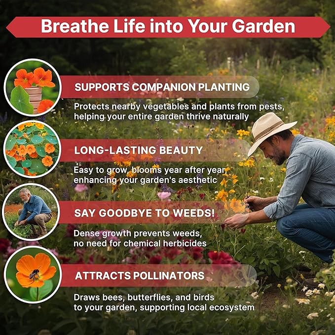 Nasturtium Seeds Pack 4 oz - Over 700 Non-GMO Heirloom Nasturtium Seeds for Planting, Edible Flowers in Individual Seed Packet for Planting Home Garden Indoor & Outdoor Gardening