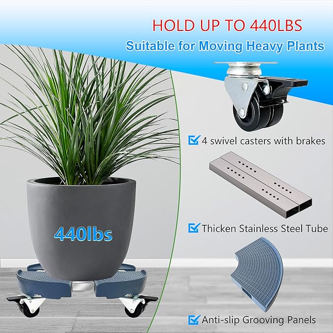 CASIMR Plant Stand with Wheels, Adjustable 15-20" Heavy Duty Plant Caddy with Casters, Indoor Outdoor Large Potted Planter Cart Dolly, Rolling Plant Stand for Flower Pot, 440lb Capacity