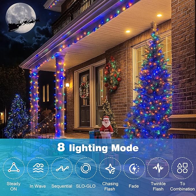 Christmas Lights 400 LED 131 FT, IP67 Waterproof Christmastree Lights with 8 Modes, Remote Control 3 Timers & Memory Function Xmas Decorations for House and Holiday (Multicolor)