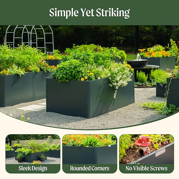 Vego garden Modern Raised Garden Bed 17" Tall 42" x 42" Heavy Cube Planter Box for Trees Plants Flowers Double-Walled Metal Planters for Outdoor Commercial Residential Patio, Midnight Blue