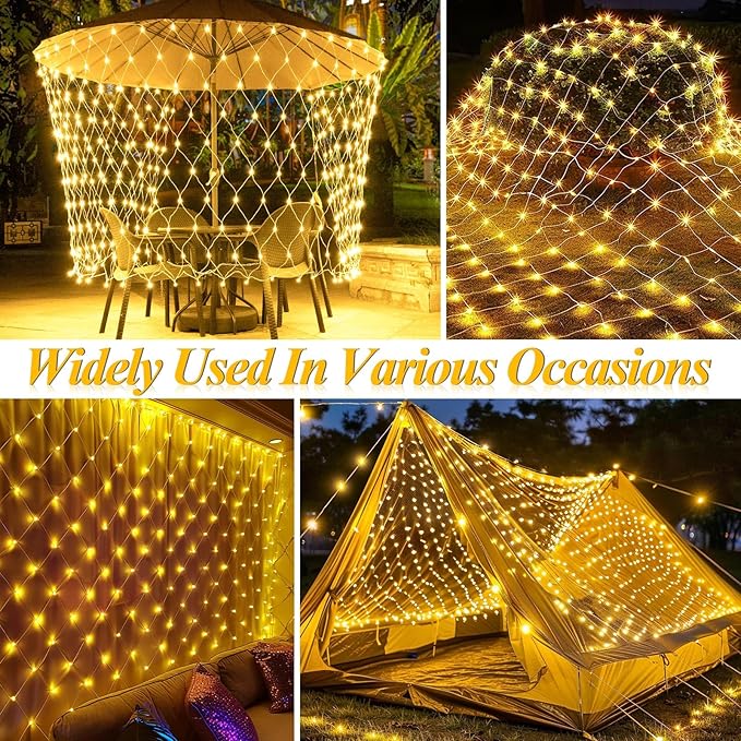 LitHome 610 LED 34.5ft x 5ft Outdoor Christmas Net Lights,Connectable Mesh Lights with 8 Modes,Waterproof Plug in Net Lights for Bushes, Garden, Backyard, Holiday, Christmas(Warm White)