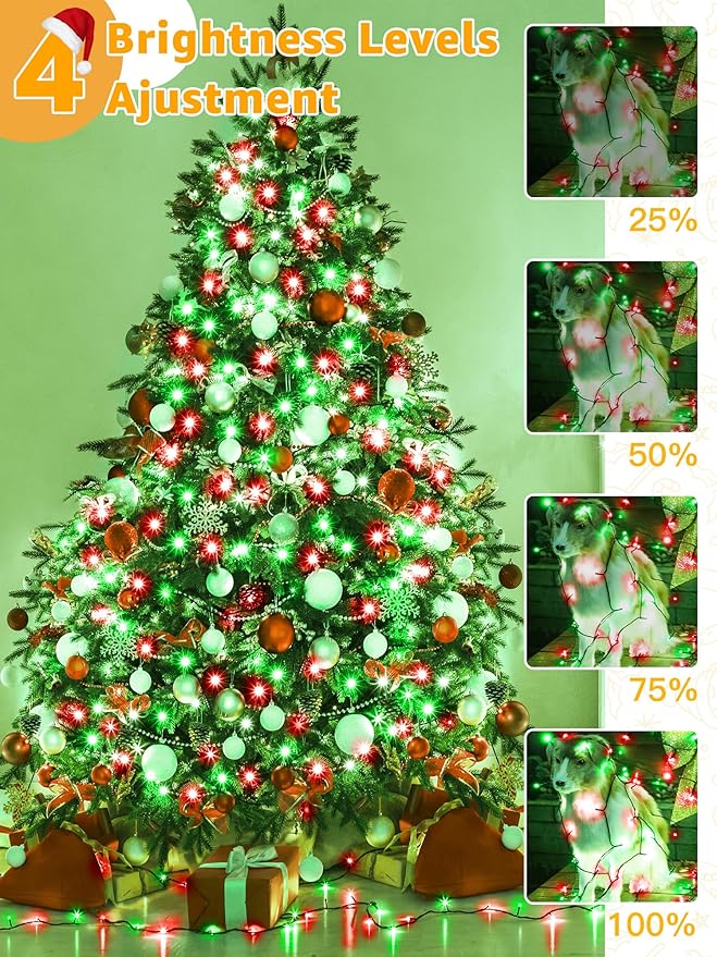 500 LED 164 FT Christmas Lights, Waterproof Outdoor String Lights with Remote and Timer, Christmas Tree Lights with 8 Modes Dimmable, Fairy Lights for Holiday Decor (Red and Green)