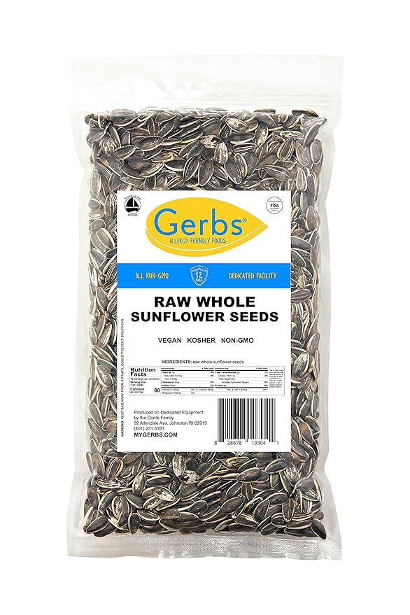 Gerbs Raw Whole Sunflower Seeds 1 lb. | In-Shell, No Additives, Resealable Bag | Crack-and-Eat Crunchy Snack | Top 14 Allergen-Free